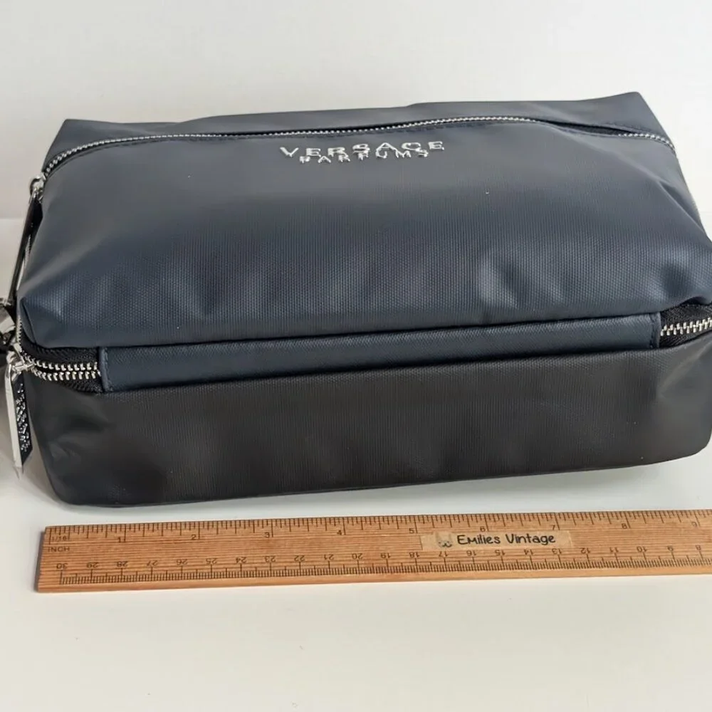 Versace Parfums Dark Blue Dopp Kit Cosmetic Toiletry Bag NWOT